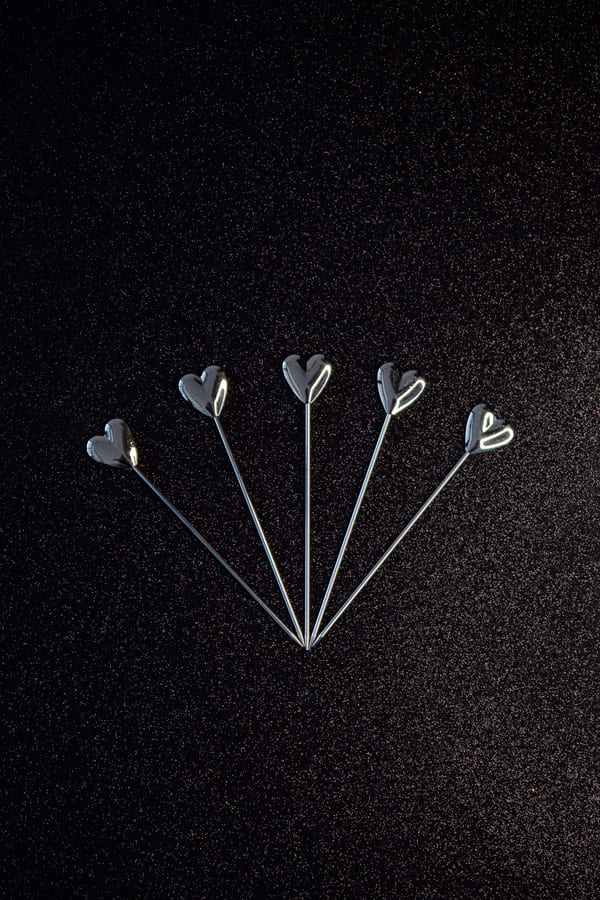 Silver Heart Cocktail Picks